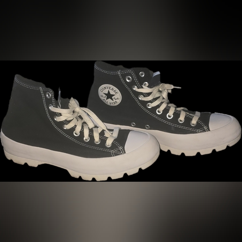 Converse All Star Lugged Black Canvas High-Tops with White Accents